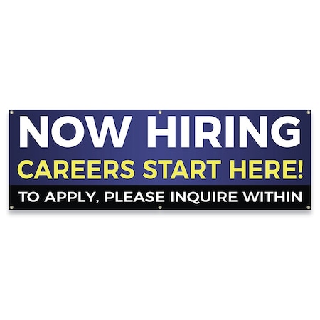 Signmission Now Hiring Careers Start Here Banner Concession Stand Food Truck Single Sided B-72-30111
